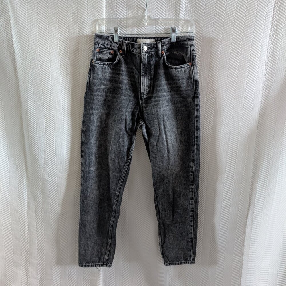 Topshop Mom Jeans Black High Waisted Non Stretch Denim Casual Size 28